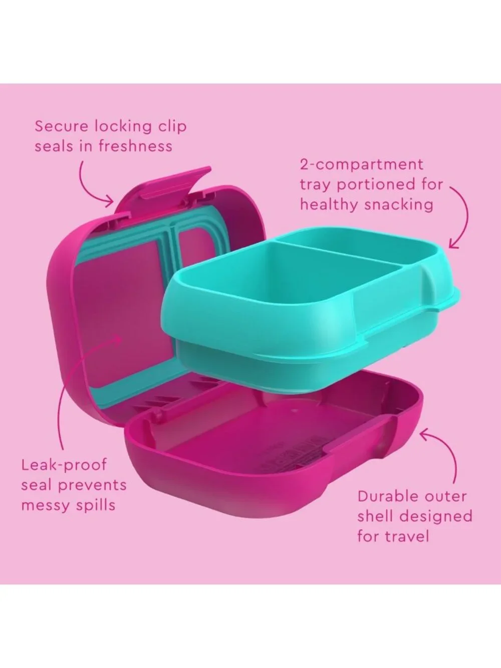 Leak-Proof Kids Snack Container | 2 Compartment Bento Box for Lunch & Snacks